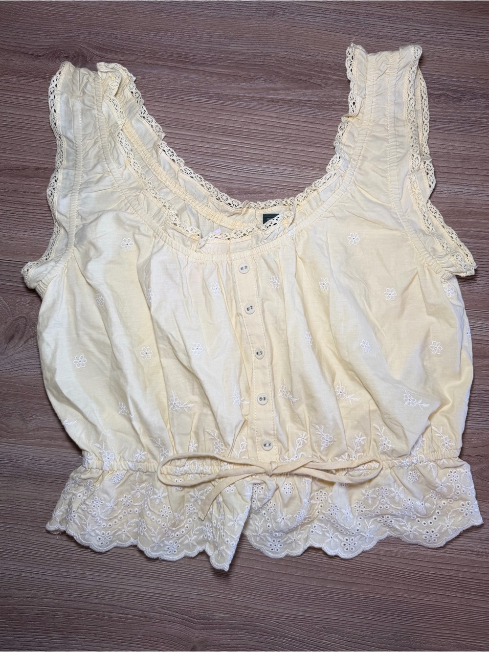 Women’s Lace-Trim Button Front Tank Top - butter yellow - Picture 2 of 4
